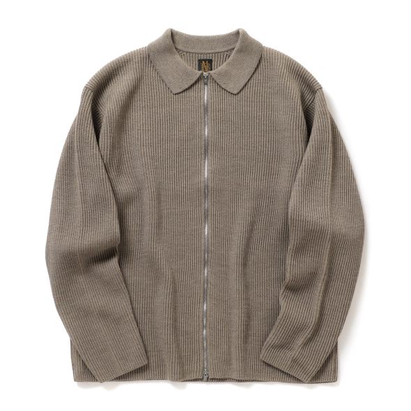 BATONER / バトナー | SOLID WOOL RIB POLO ZIP UP CARDIGAN (メンズ