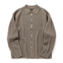 BATONER / バトナー | SOLID WOOL RIB POLO ZIP UP CARDIGAN (メンズ) - Melange Brown