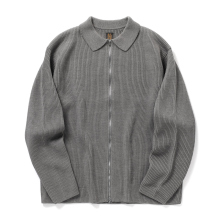 BATONER / バトナー | SOLID WOOL RIB POLO ZIP UP CARDIGAN (メンズ) - Melange Gray