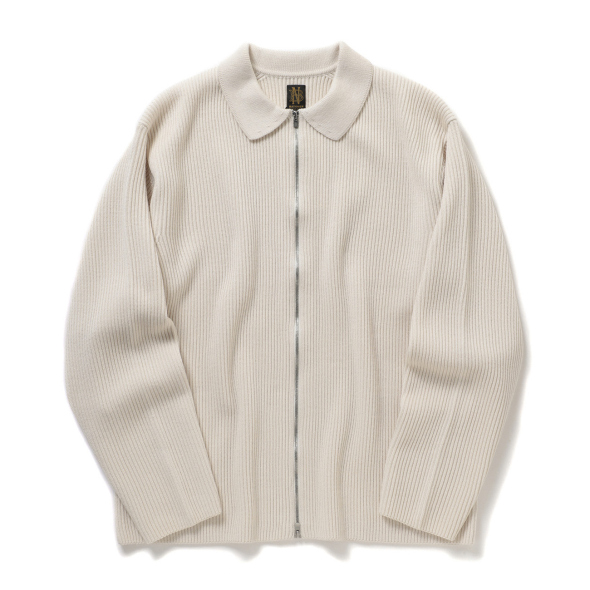 BATONER / バトナー | SOLID WOOL RIB POLO ZIP UP CARDIGAN (メンズ