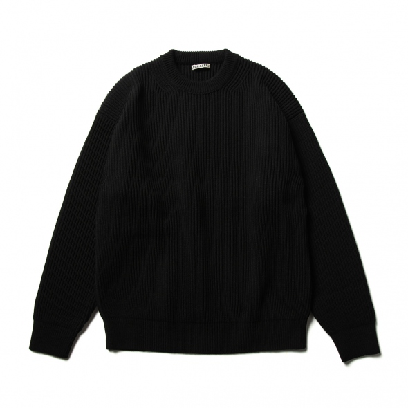 AURALEE ウール100% クルーネックニット ブラック サイズ5 AURALEE / オーラリー | SUPER FINE WOOL RIB KNIT BIG P/O