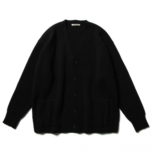 SUPER FINE WOOL RIB KNIT BIG CARDIGAN (メンズ) - Black