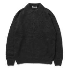 BRUSHED SUPER KID MOHAIR KNIT POLO - Ink Black