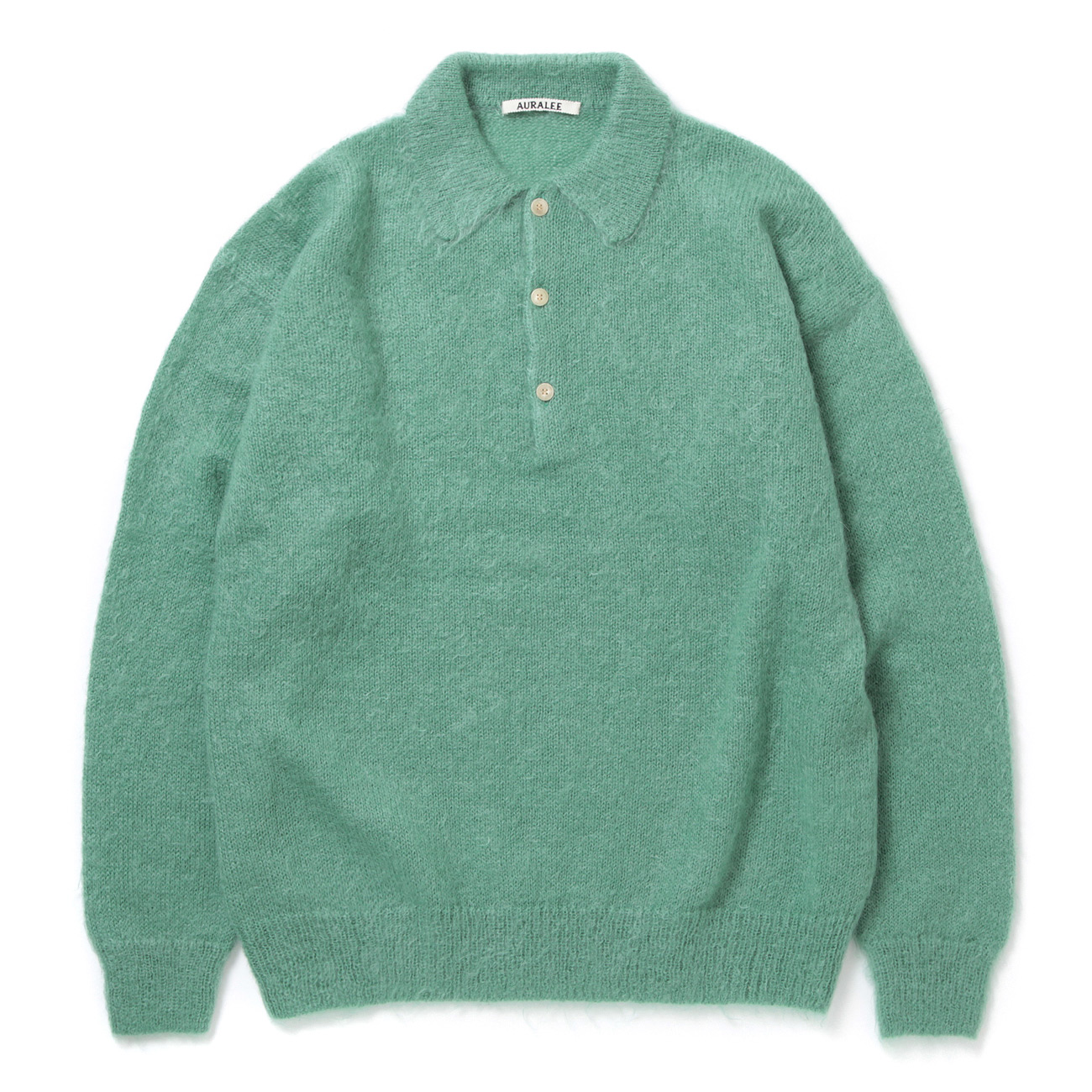 BRUSHED SUPER KID MOHAIR KNIT POLO (メンズ) - Jade Green