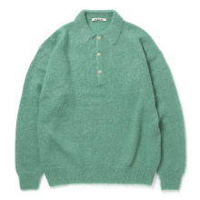 BRUSHED SUPER KID MOHAIR KNIT POLO - Jade Green