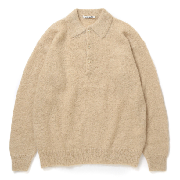 AURALEE - BRUSHED SUPER KID MOHAIR KNIT POLO - LIGHT PINK
