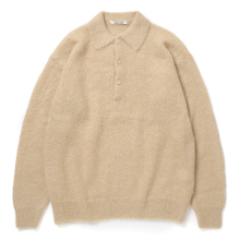BRUSHED SUPER KID MOHAIR KNIT POLO - Beige