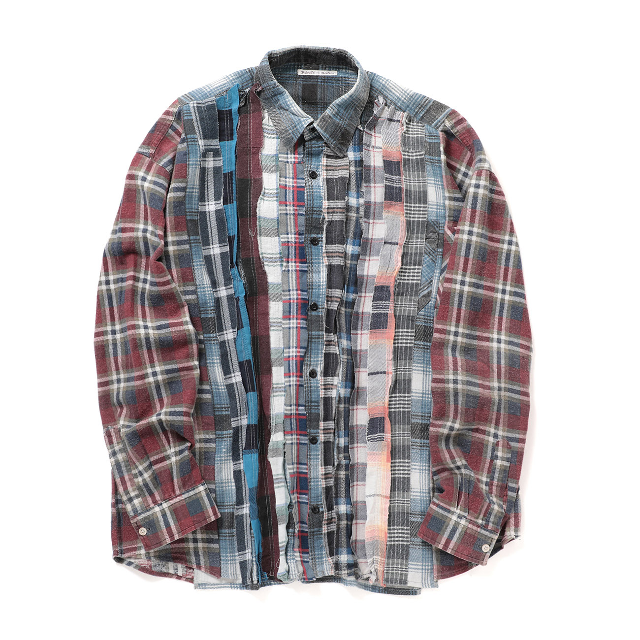 トップス Rebuild by Needles FLANNEL RIBBON SHIRT REBUILD BY NEEDLES FLANNEL SHIRT -> RIBBON SHIRT / OVER DYE RED