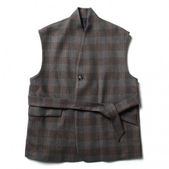 URU / ウル | WOOL CHECK BELTED VEST - Gray | 通販 - 正規取扱店