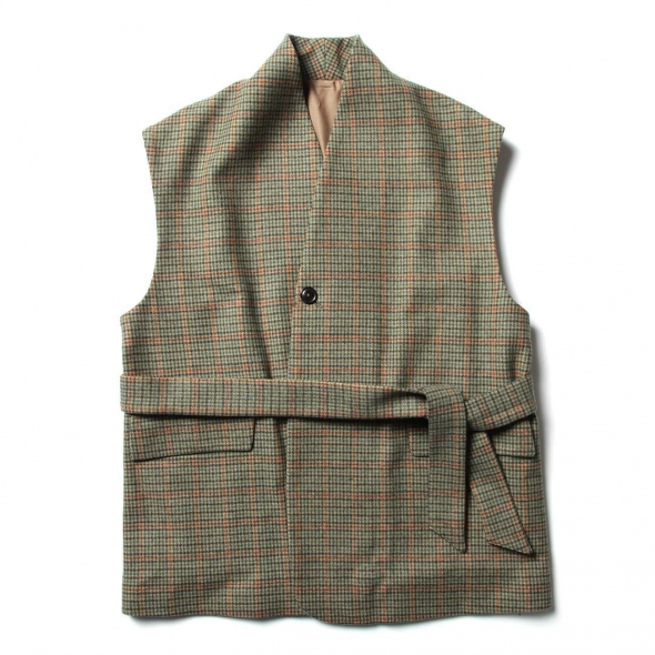 URU / ウル | WOOL CHECK BELTED VEST - Green | 通販 - 正規取扱店