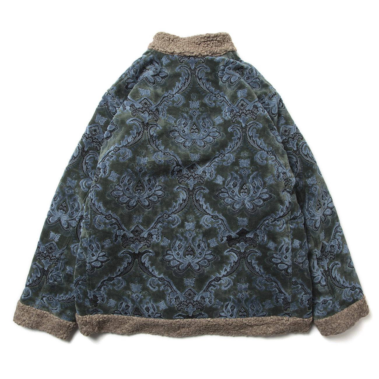 Zipped Tibetan Jacket - Damask Velvet Jq. - Blue Grey