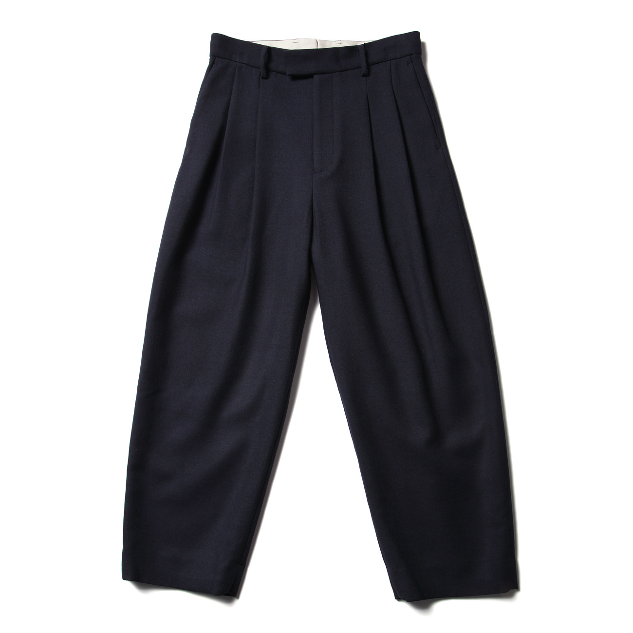 WOOL GABARDINE / 2 TUCK PANTS - Navy