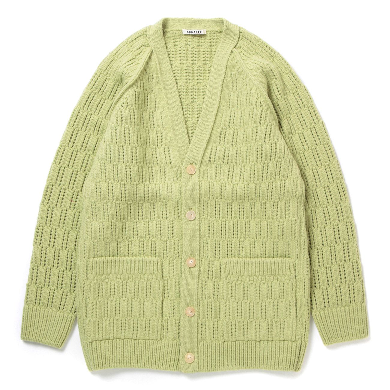 WOOL CORD RIB KNIT CARDIGAN (レディース) - Light Green