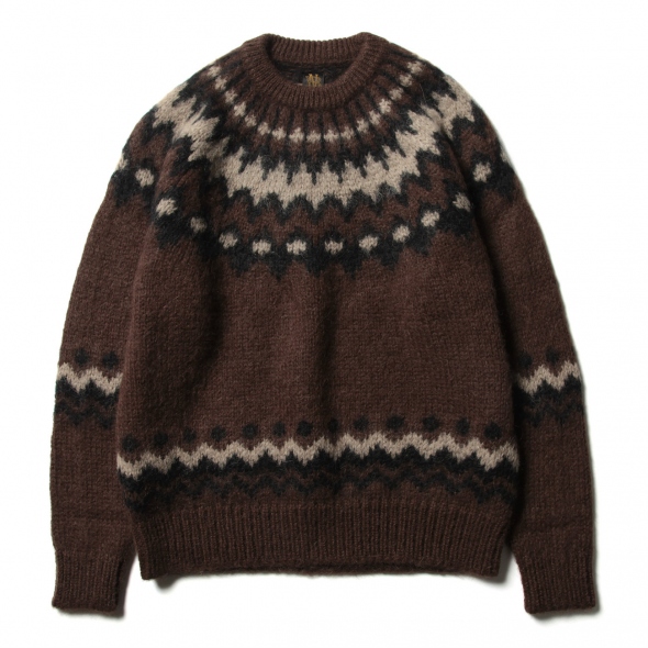 BATONER / バトナー | MOHAIR NORDIC CREW NECK (メンズ) - Brown