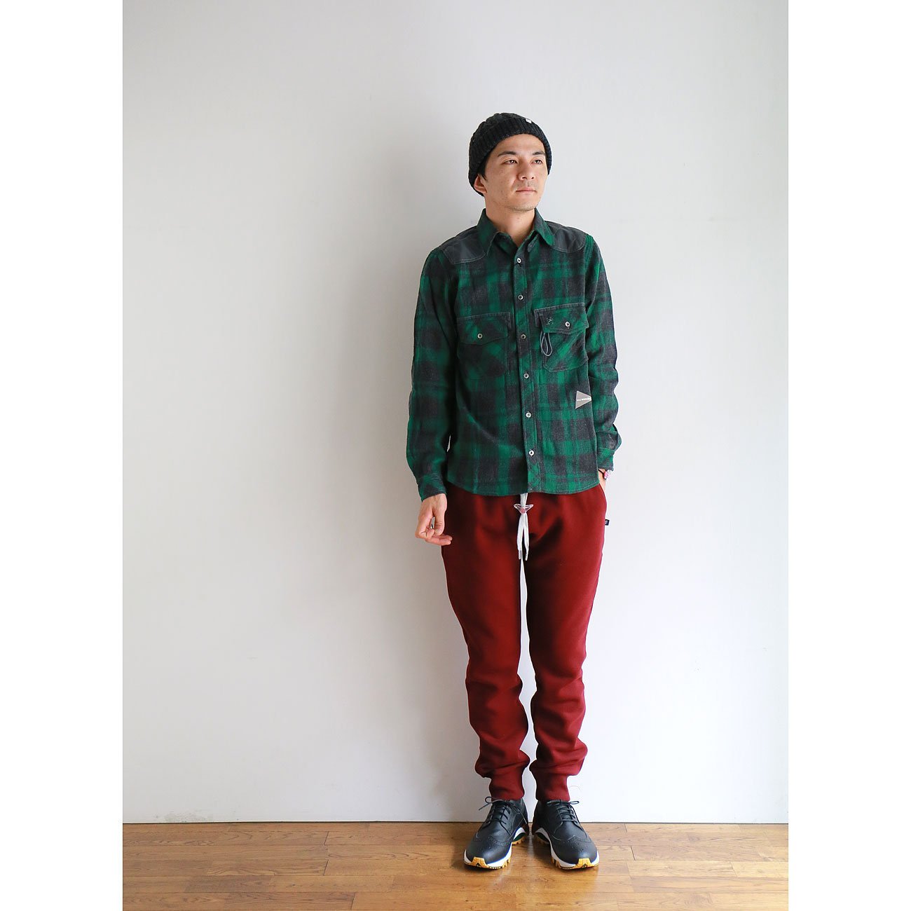and wander(アンドワンダー) wool check shirt and wander / アンドワンダー | wool check shirt (M) - Black | 通販