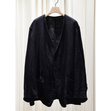 COMOLI / コモリ | リネンサテン ノーカラージャケット - Black