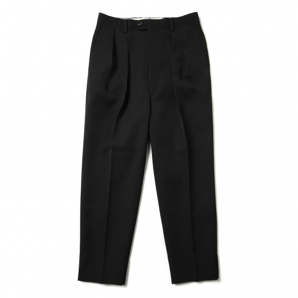 INTERIM / インテリム | PURE BLACK WOOL GABERDINE 2-TUCK WIDE