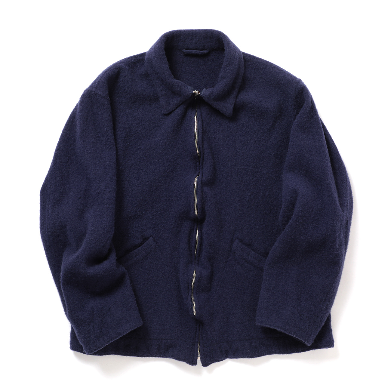COMOLI 縮絨ウールジップショートジャケット　ネイビー　コモリ　サイズ３ COMOLI (コモリ) 縮絨ウール ジップショートジャケット