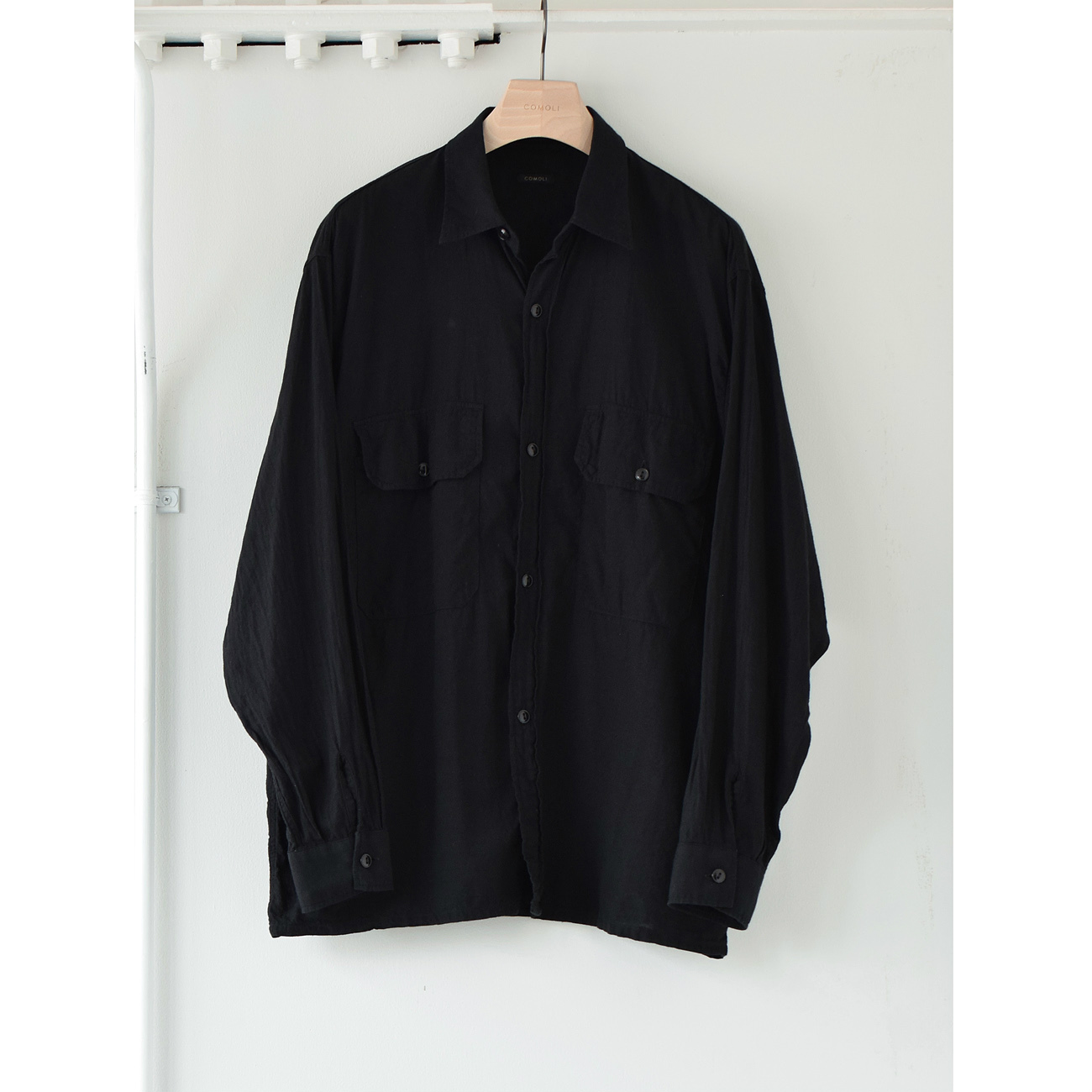 コモリ　ベタシャンCPOシャツ　ブラック　サイズ2袖口10cm