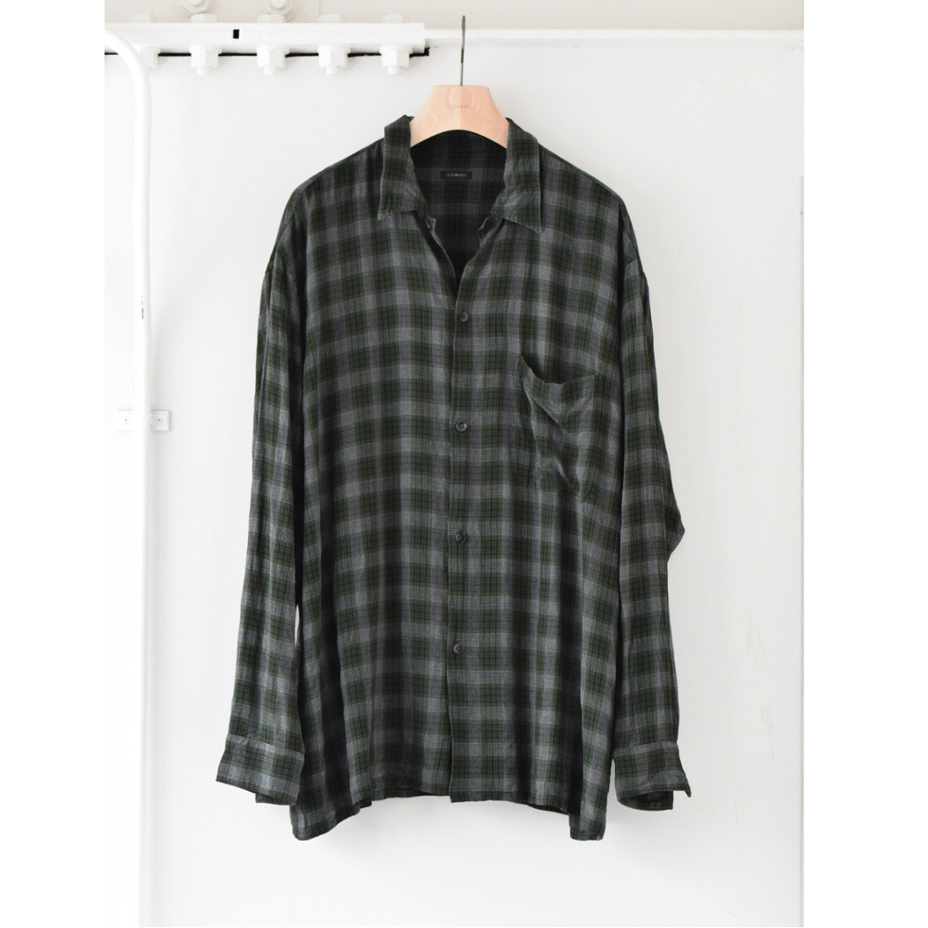 COMOLI / コモリ | レーヨン オープンカラーシャツ - Green | 通販 