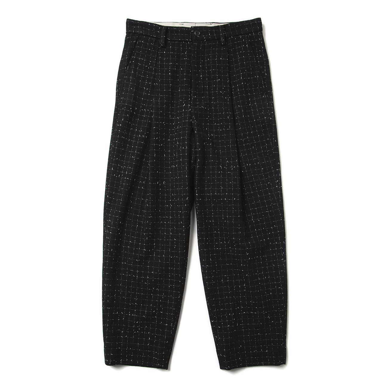 WOOL TWEED - 1 TUCK PANTS - Black