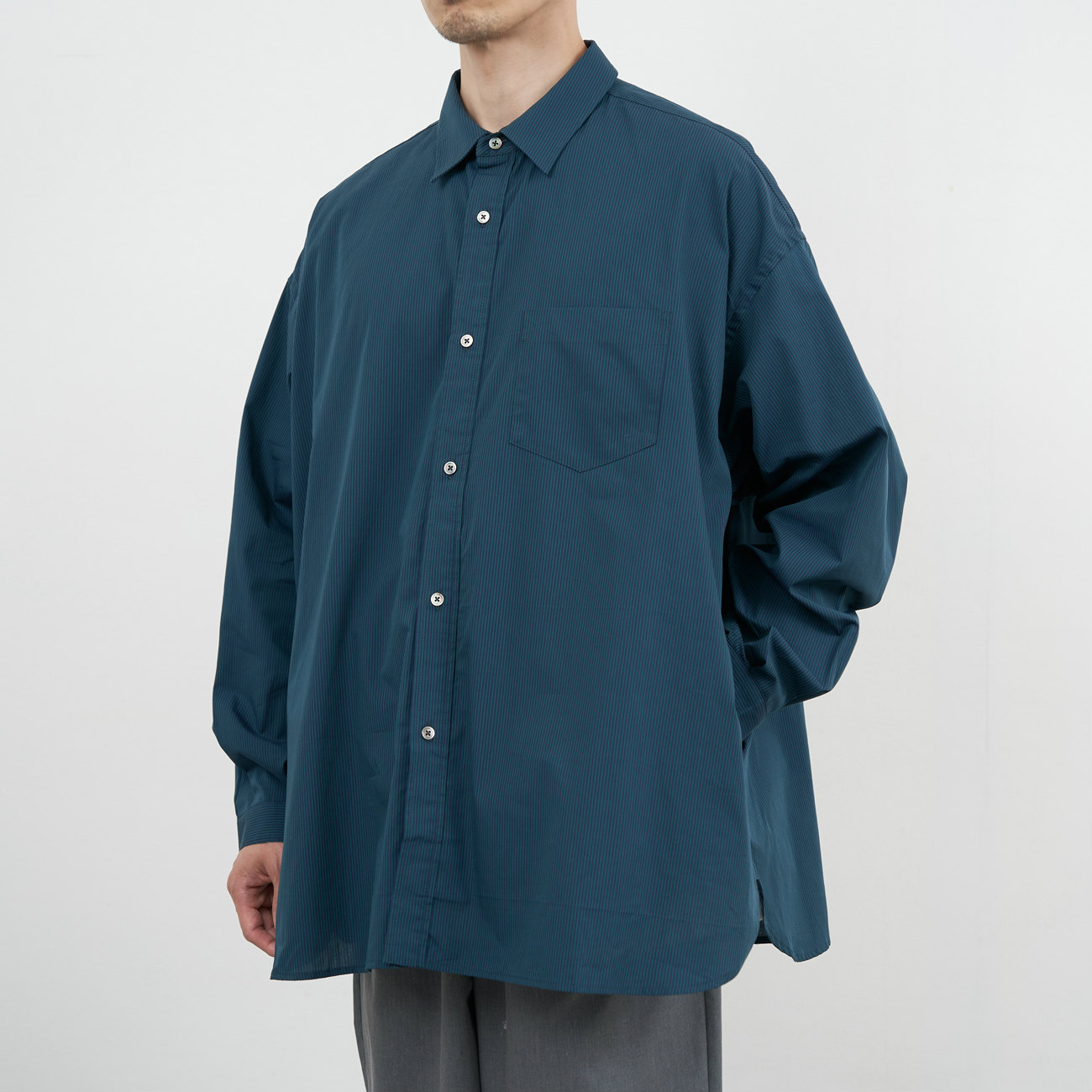 CORPORATE STRIPE REGULAR COLLAR SHIRT - Navy × Green