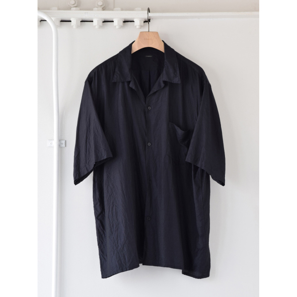ウールシルク 半袖オープンカラーシャツ - Navy