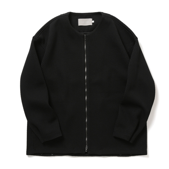 CURLY / カーリー | HONEYCOMB KNIT ZIP-UP CARDIGAN - Black