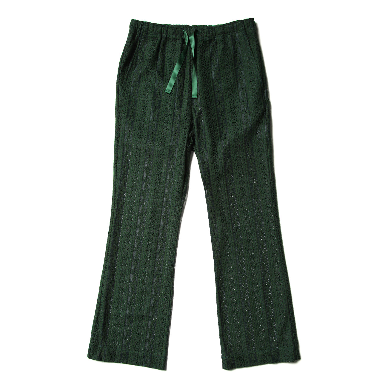 String Boot-Cut Pant - C/PE/R Lace Cloth / Stripe - Green