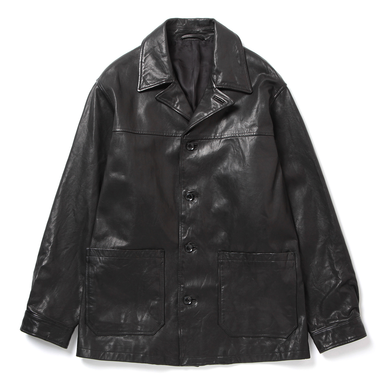 GOAT LEATHER CAR COAT - Black