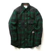 and wander | wool check shirt (M) - Green